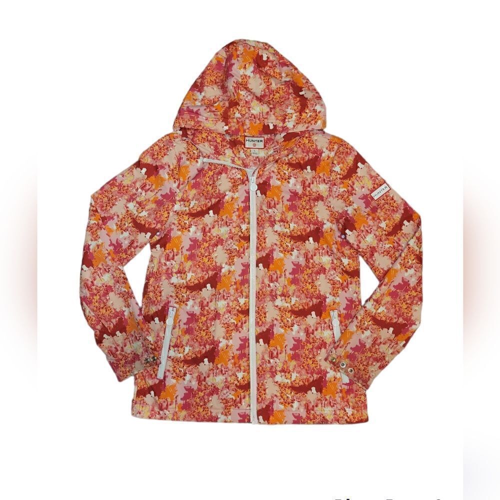 Hunter Packable Raincoat Lightweight Windbreaker Jacket Pink Orange Abstract L